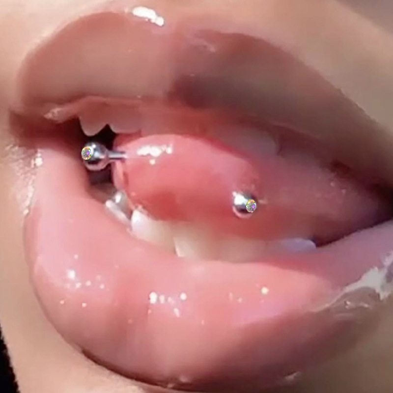 Body Jewelry Nipple Rings - Stainless Steel Tongue Ring Cross Rhinestones