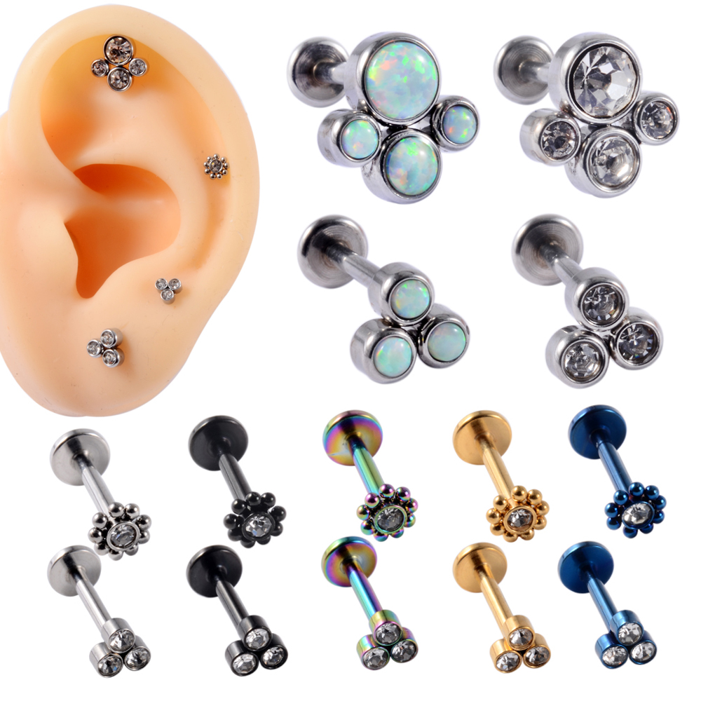 Cluster Stud Ear - 1Pcs G23 Titanium&Steel Opal Cluster Ear