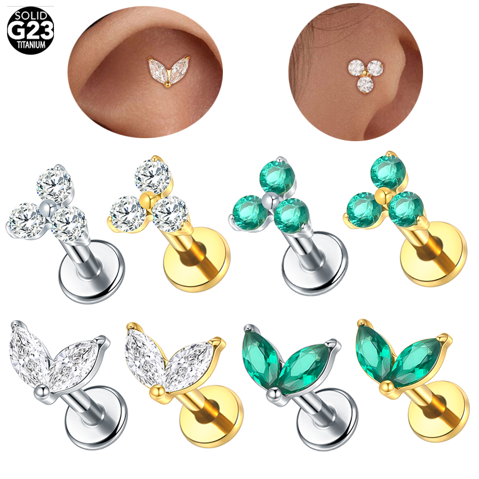 Tragus Flat Back - 1pc Titanium White Green Zircon Stud