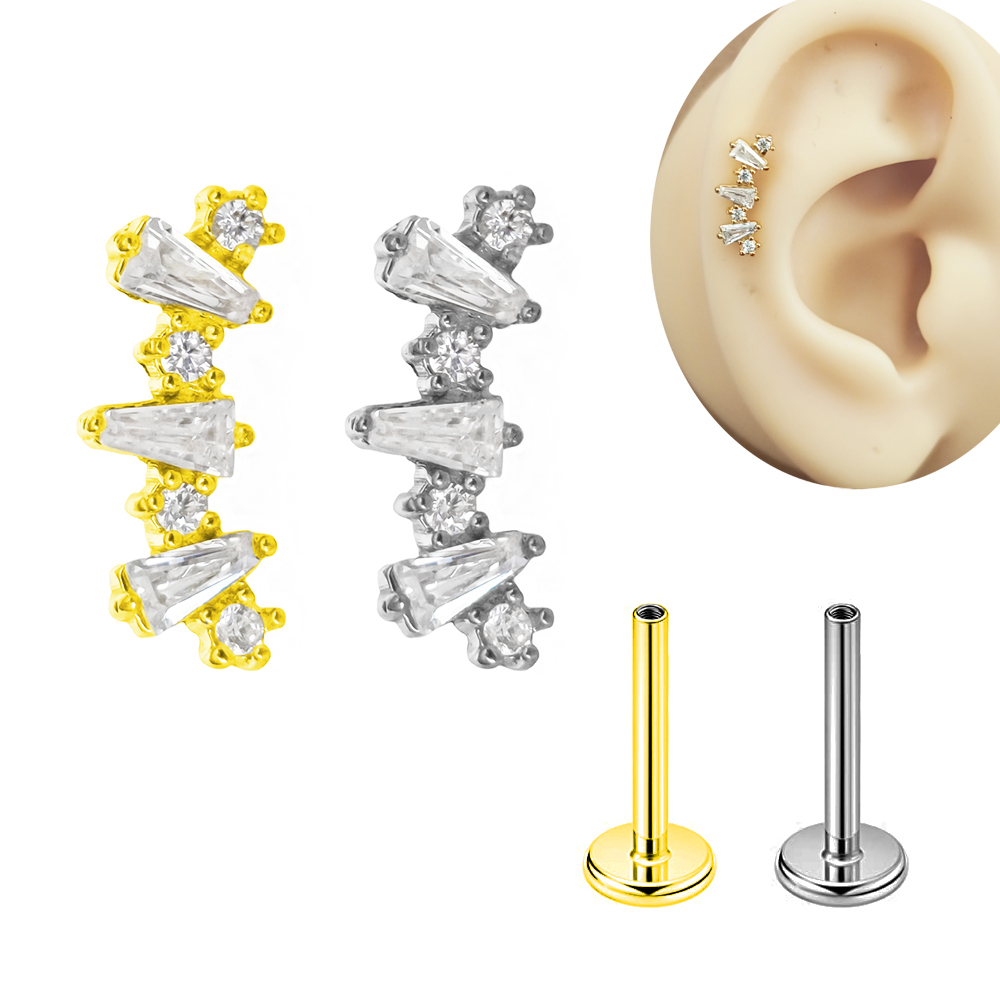 Tragus Flat Back - Internal Threaded Cubic Zirconia Labret 100%316L