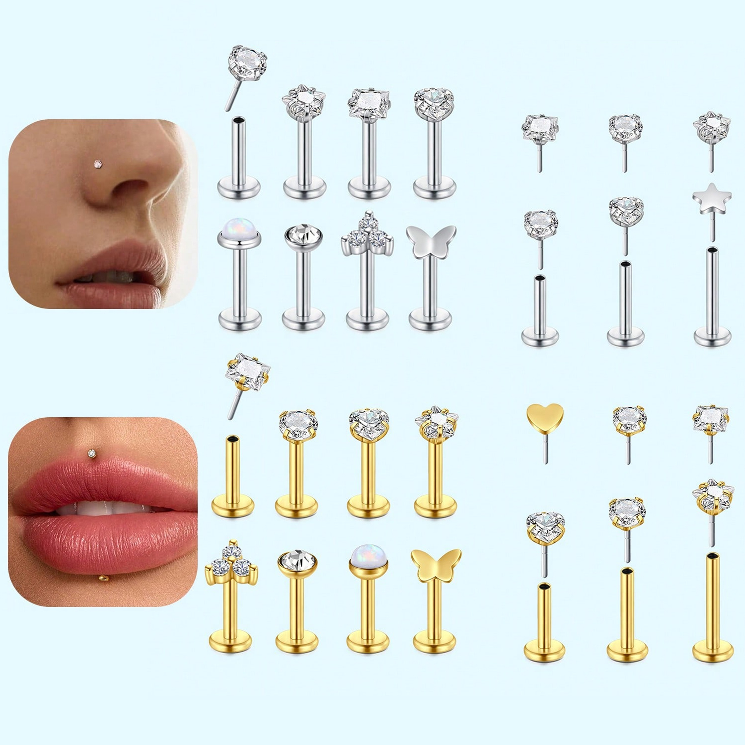 Body Jewelry Threadless - 16G 18G Push in Threadless Nose