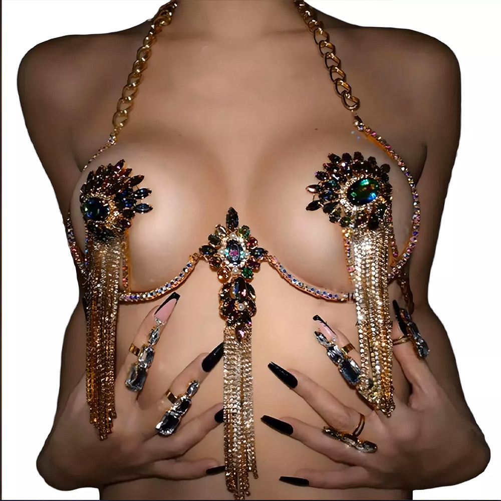Body Jewelry Nipple Rings - Sexy Tassel Color Crystal Chest Chain