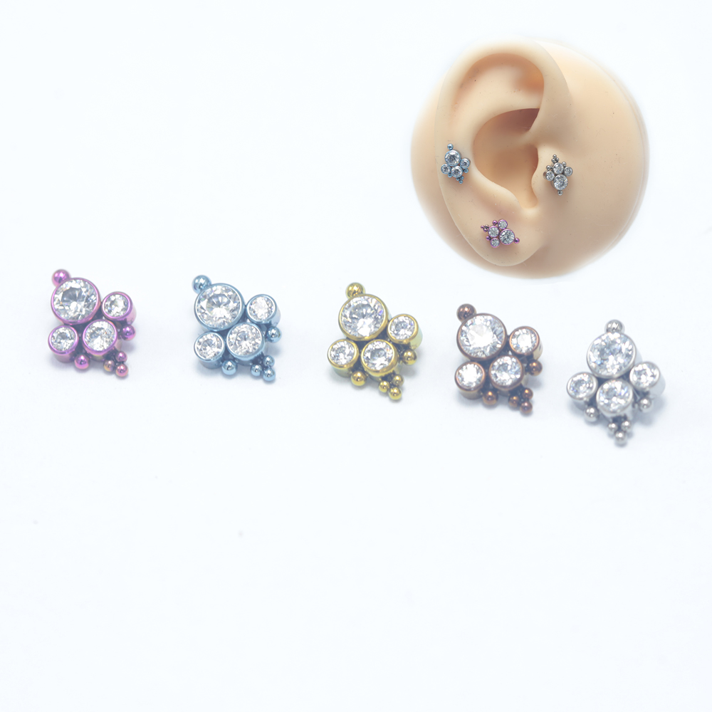 Cluster Stud Ear - ASTM F136 Titanium Drill More Labret
