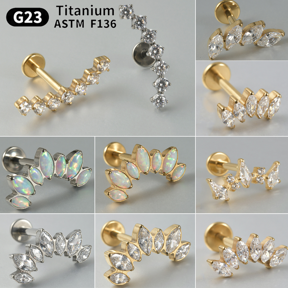 1PC Zircon&Opal G23 Solid Tita - مراجعة Cluster Stud Ear وسعره