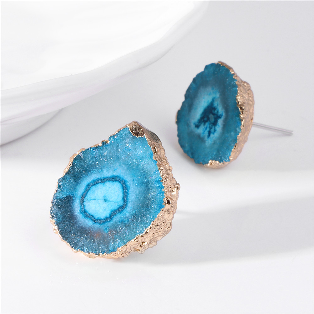 Irregular Druzy Geode Agates E - مراجعة Cluster Stud Ear وسعره