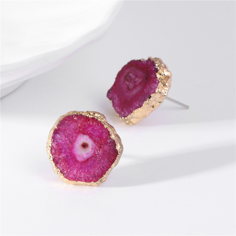 Irregular Druzy Geode Agates E - مراجعة Cluster Stud Ear وسعره