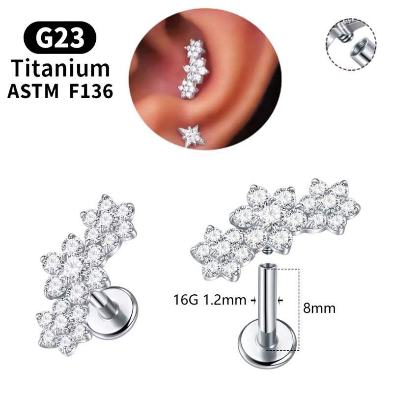 1PC G23 Titanium Three Flower  - مراجعة Cluster Stud Ear وسعره
