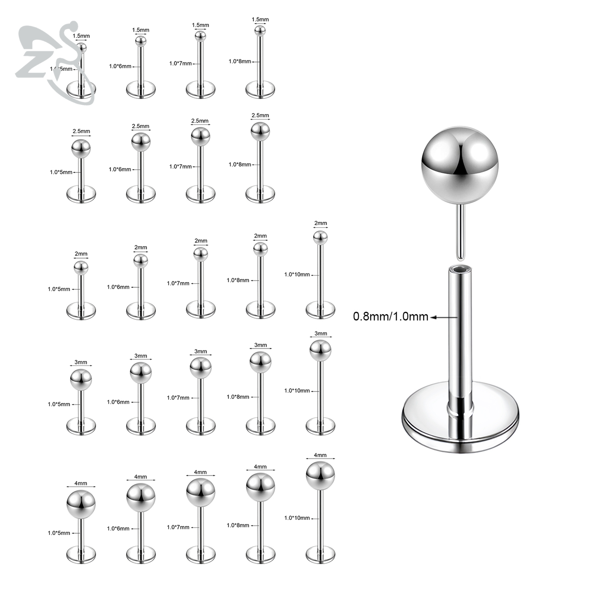 ZS 10 Pcs/lot Plug-In Style 18 - مراجعة Body Jewelry Threadless وسعره