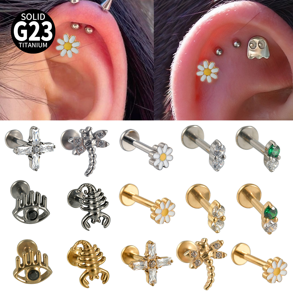 2-1PCS Titanium Daisy Sunflowe - مراجعة Body Jewelry Threadless وسعره