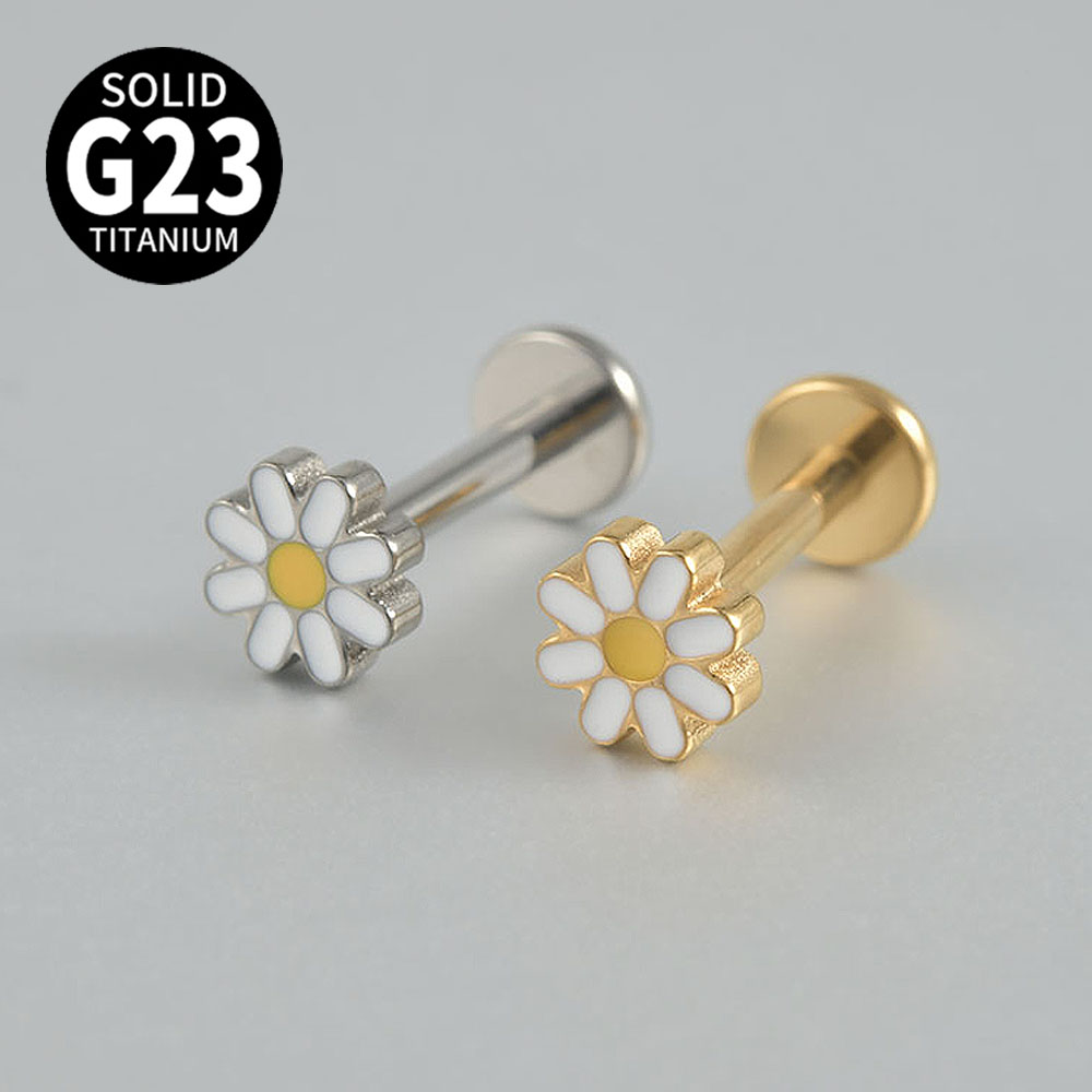 2-1PCS Titanium Daisy Sunflowe - مراجعة Body Jewelry Threadless وسعره