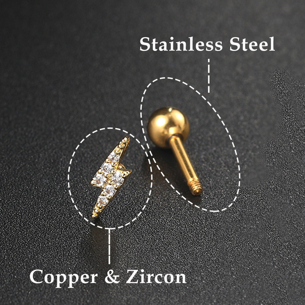 1PC Star Moon Lightning Zircon - مراجعة Tragus Flat Back وسعره