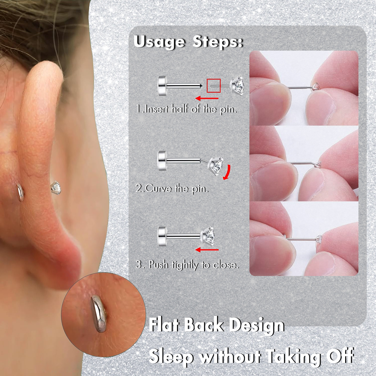 5Pcs Threadless Push In Ear No - مراجعة Body Jewelry Threadless وسعره