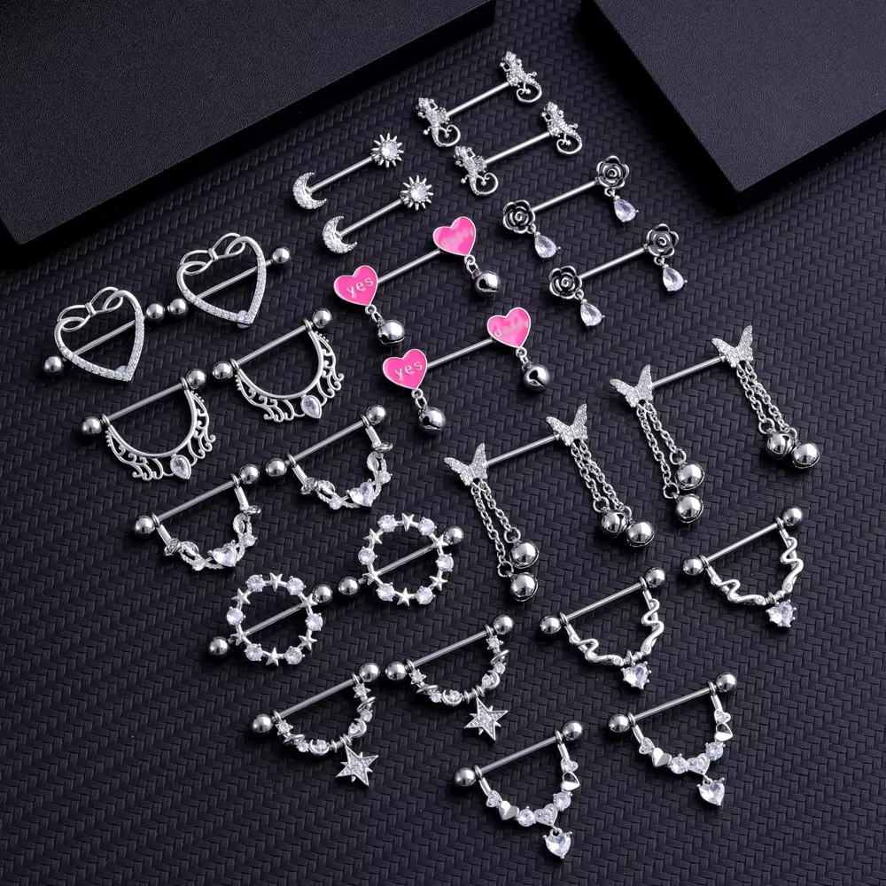 2pcs Mixed-style Lettering Flo - مراجعة Body Jewelry Nipple Rings وسعره