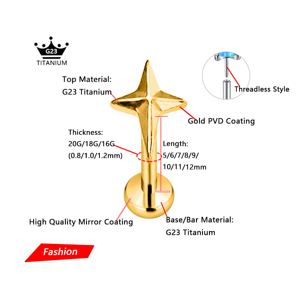 ASTM F136 G23 Titanium Star Cr - مراجعة Body Jewelry Threadless وسعره