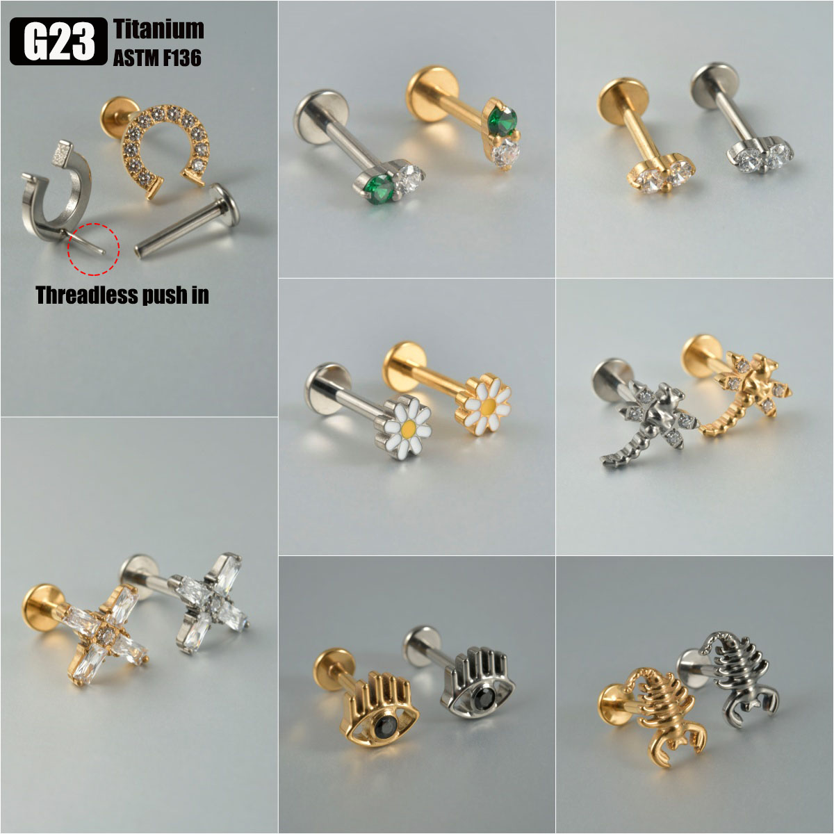1PC G23 Titanium Threadless Pu - مراجعة Body Jewelry Threadless وسعره
