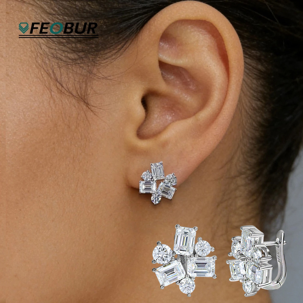 8.2cttw Baguette and Round Moi - مراجعة Cluster Stud Ear وسعره