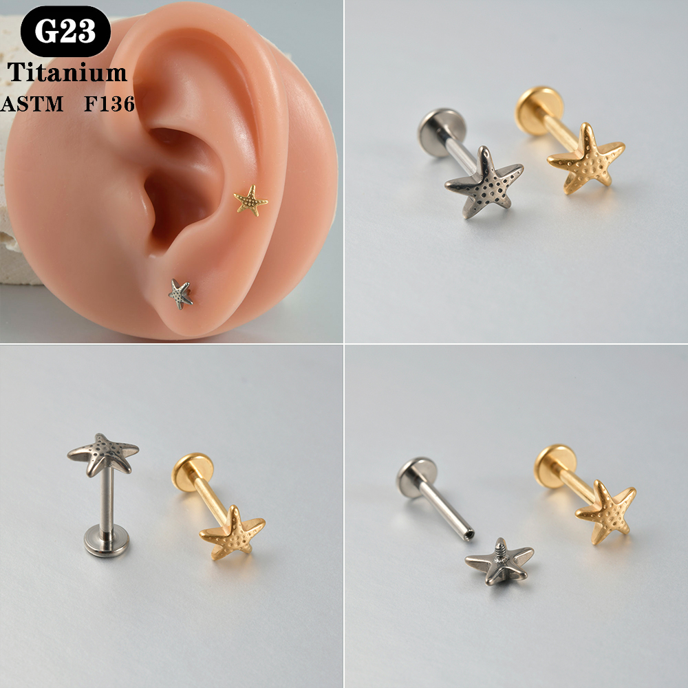 1PC ASTM F136 Titanium Labret  - مراجعة Tragus Flat Back وسعره
