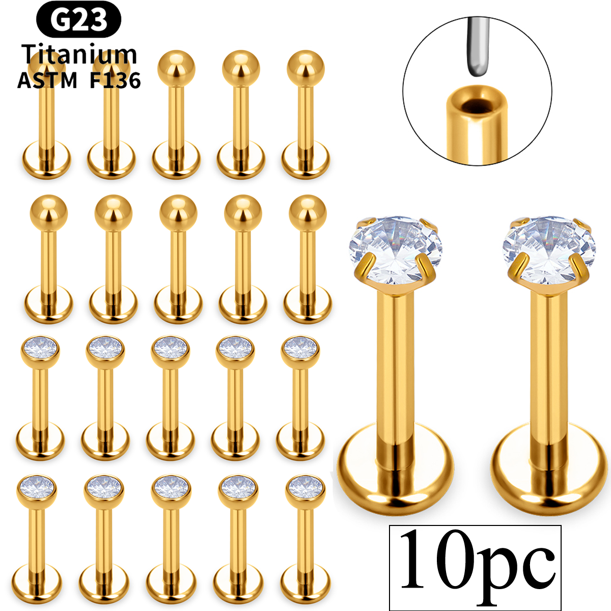 10PCS 16/18G Threadless Labret - مراجعة Body Jewelry Threadless وسعره
