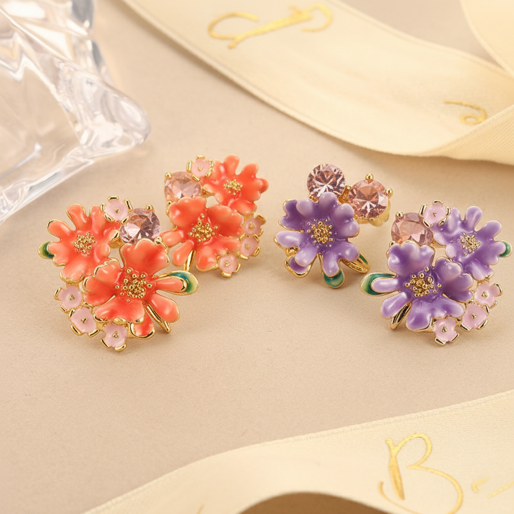 Colorful Enamel Floral Stud Ea - مراجعة Cluster Stud Ear وسعره