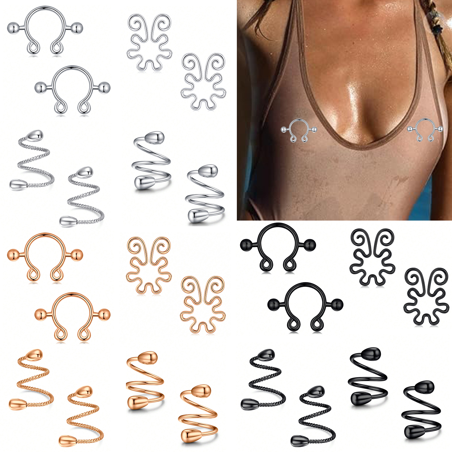 8Pcs Stainless Fake Nipple Rin - مراجعة Body Jewelry Nipple Rings وسعره
