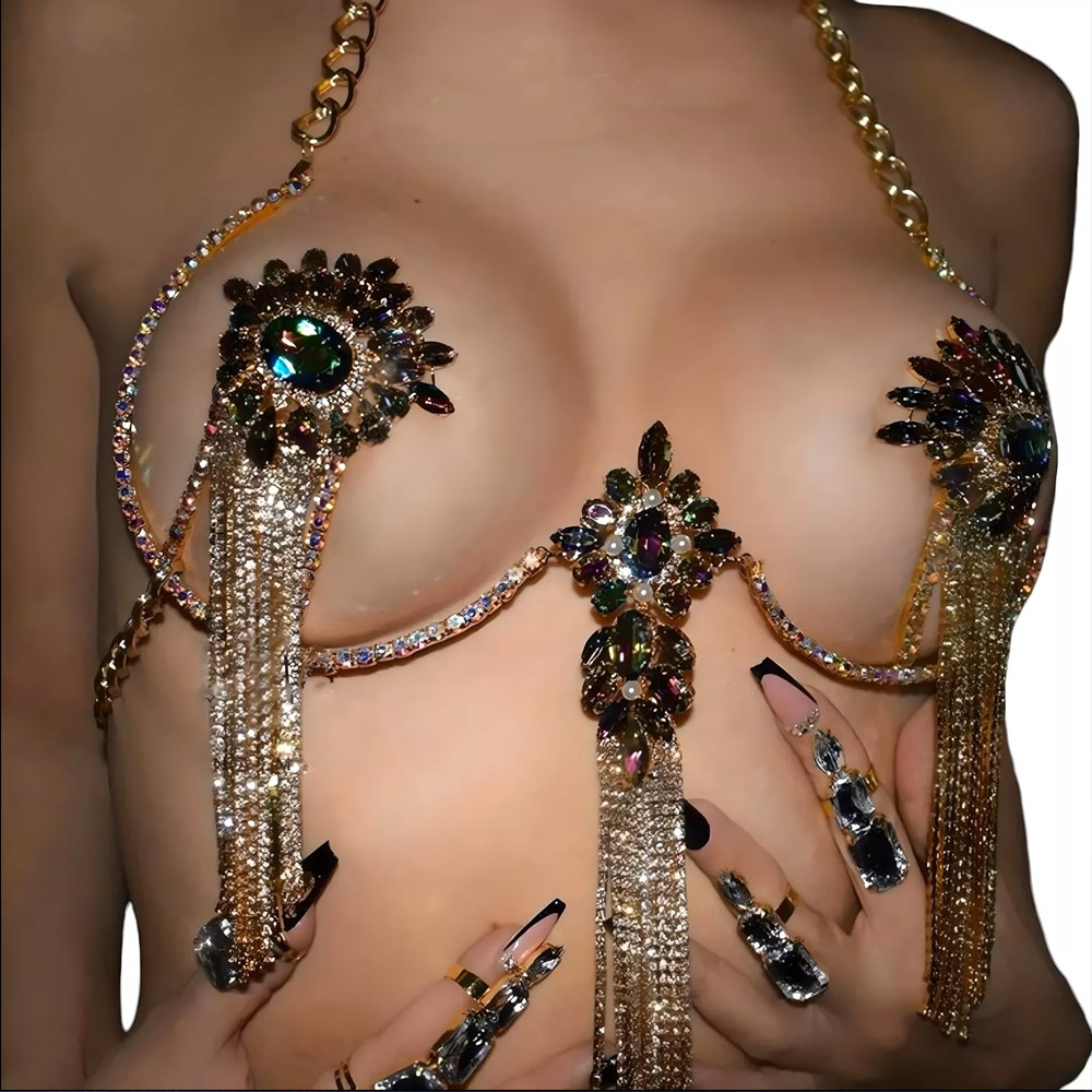 Sexy Tassel Color Crystal Ches - مراجعة Body Jewelry Nipple Rings وسعره