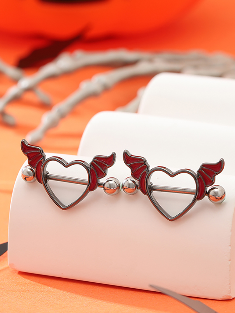 KUNIU2pcs Punk Dark Heart Wing - مراجعة Body Jewelry Nipple Rings وسعره