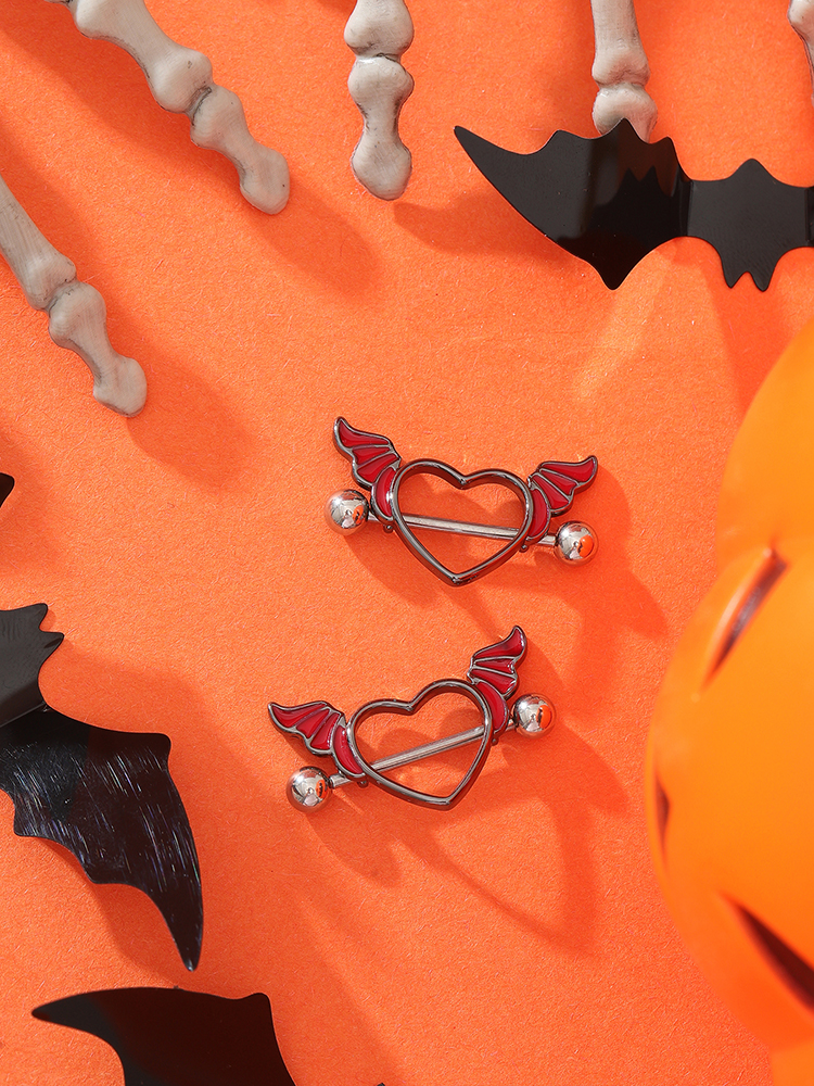 KUNIU2pcs Punk Dark Heart Wing - مراجعة Body Jewelry Nipple Rings وسعره