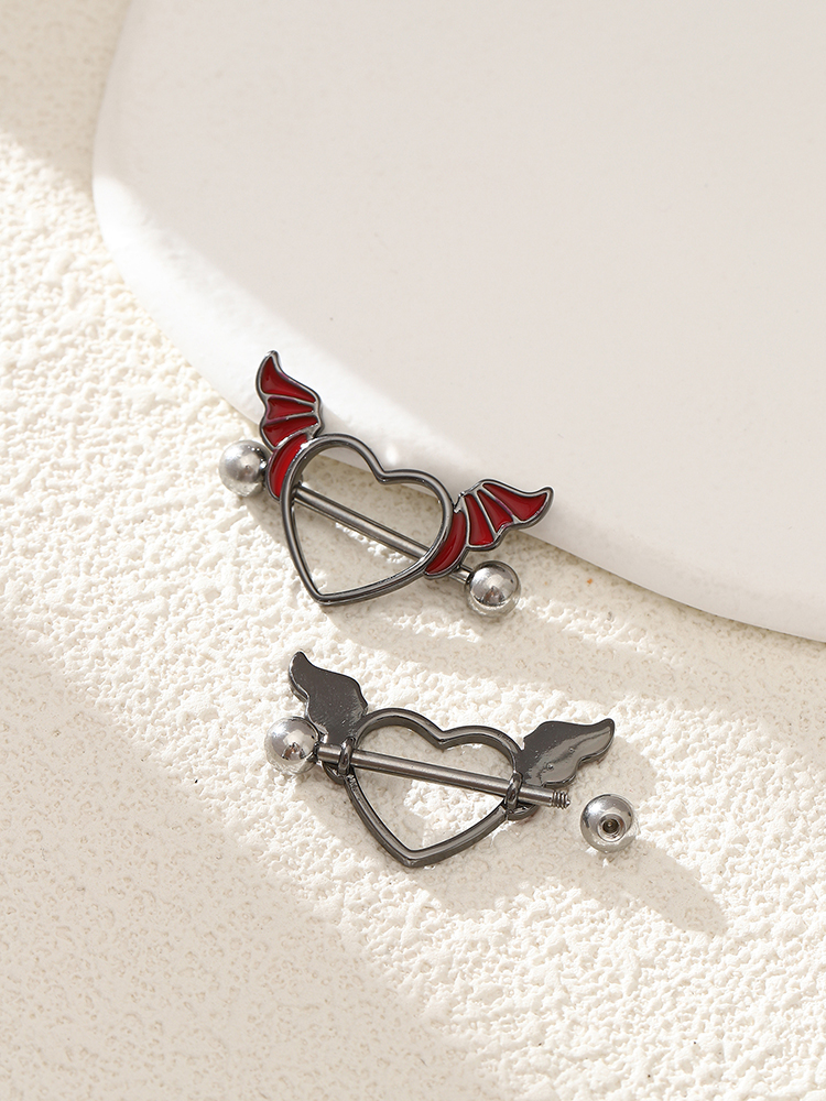 KUNIU2pcs Punk Dark Heart Wing - مراجعة Body Jewelry Nipple Rings وسعره