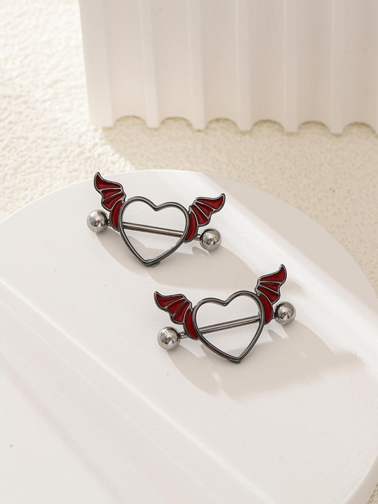 KUNIU2pcs Punk Dark Heart Wing - مراجعة Body Jewelry Nipple Rings وسعره
