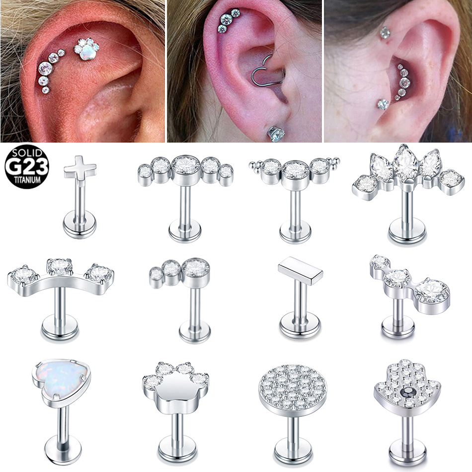 1PC Titanium 16G CZ Gem Labret - مراجعة Cluster Stud Ear وسعره