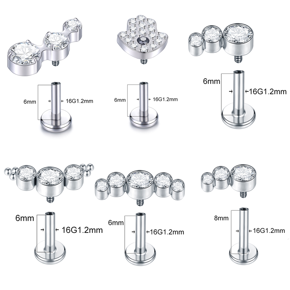1PC Titanium 16G CZ Gem Labret - مراجعة Cluster Stud Ear وسعره